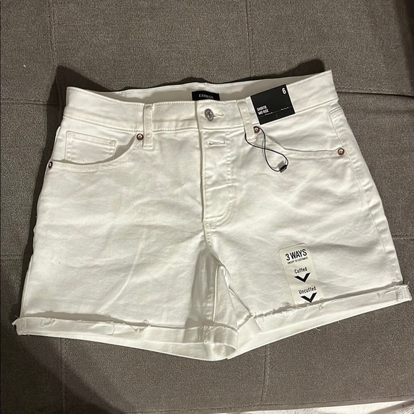 Express White Jean Shorts Distressed Denim - Picture 1 of 8